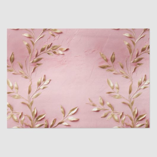 Papier Mousseline Feuilles d'or rose (Recto)