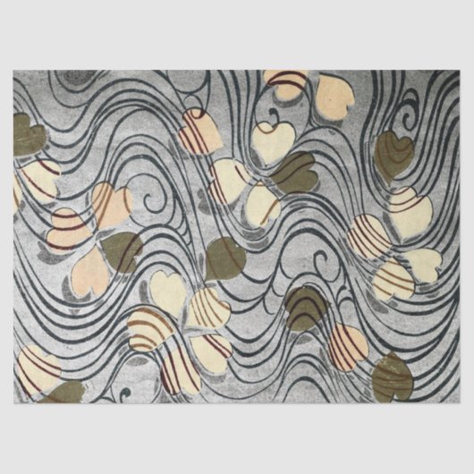 Papier Mousseline Feuilles en forme de coeur dans l'eau (Recto)