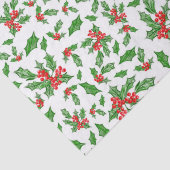 Papier Mousseline Feuilles et baies de Noël rouges et verts (Détail)
