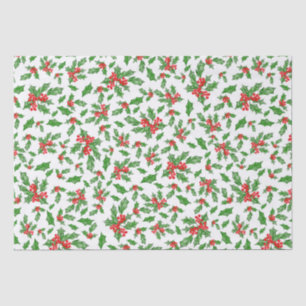 Papier Mousseline Feuilles et baies de Noël rouges et verts