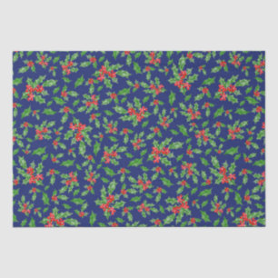 Papier Mousseline Feuilles et baies de Noël rouges et verts