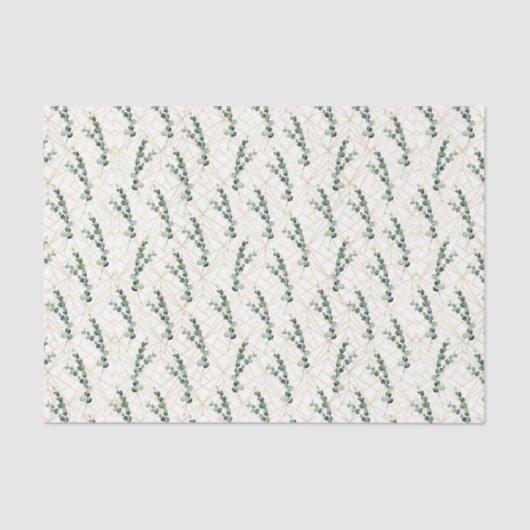 Papier Mousseline Feuilles Eucalyptus avec Motif géométrique or (Recto)