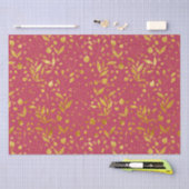 Papier Mousseline Feuilles magenta et or (Artisanat)