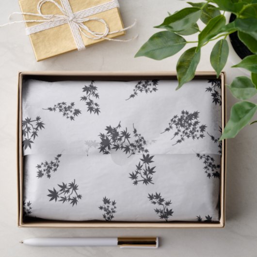 Papier Mousseline Feuilles noirs et blancs (Cadeau)