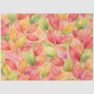 Papier Mousseline Feuilles rouges, vertes et orange abstraites aquar