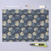 Papier Mousseline Feuilles Tropical Blue Gold (Artisanat)