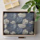 Papier Mousseline Feuilles Tropical Blue Gold (Cadeau)