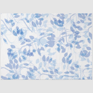 Papier Mousseline Feuilles Tropicales Bleues et Blanches Modernes et