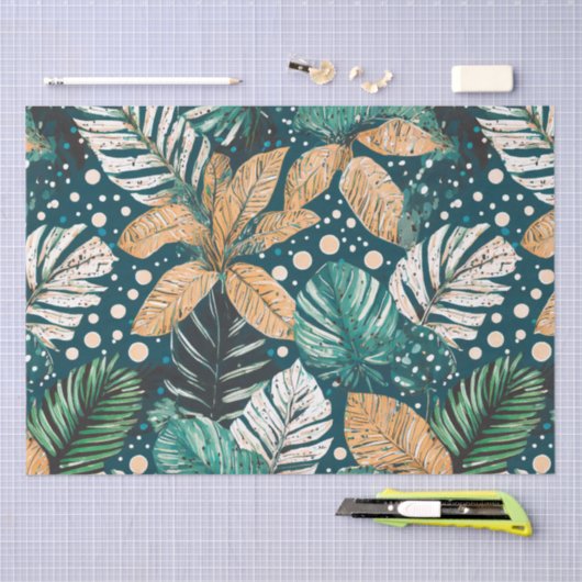 Papier Mousseline Feuilles tropicaux (Artisanat)