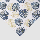 Papier Mousseline Feuilles tropicaux Bleu Blanc (Détail)