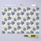 Papier Mousseline Feuilles tropicaux Bleu Blanc (Artisanat)