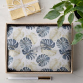 Papier Mousseline Feuilles tropicaux Bleu Blanc (Cadeau)