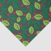 Papier Mousseline Feuilles verts, Berries Rouges, Motif Des Feuilles (Détail)