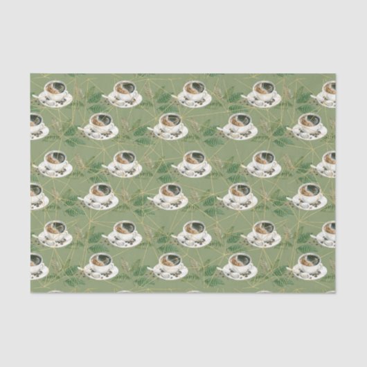 Papier Mousseline Feuilles verts et coupe de café avec haricots (Recto)