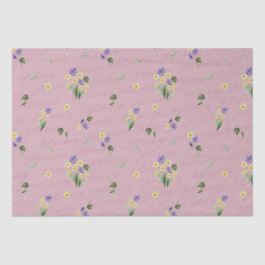 Papier Mousseline Février Mois de naissance Fleurs Primrose Violet (Recto)