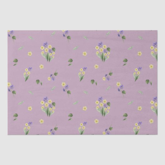 Papier Mousseline Février Mois de naissance Fleurs Primrose Violet (Recto)