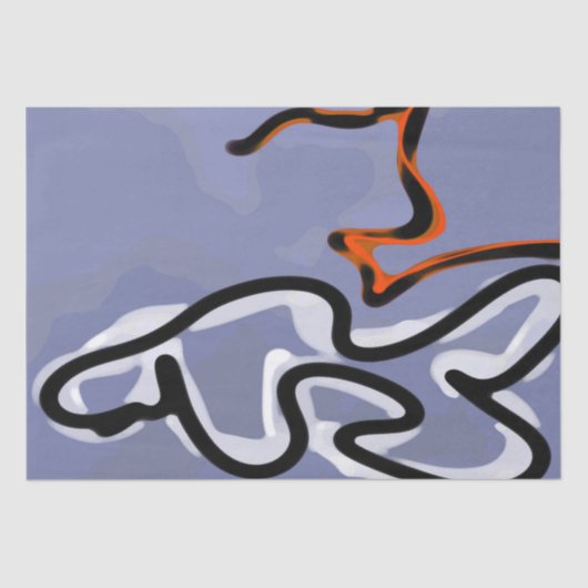 Papier Mousseline Figure avec Feline : bleu Abstrait, orange, B & W (Recto)