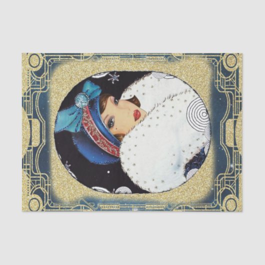 Papier Mousseline Fil de Noël Fille Grosse fourrure blanche (Recto)