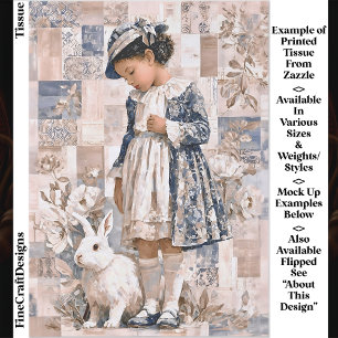 Papier Mousseline Fille à peau brune avec lapin blanc EC3L Découpage