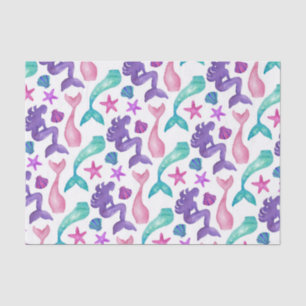 Papier Mousseline Fille Aquarelle Mermaids Contes Coquillages Motif