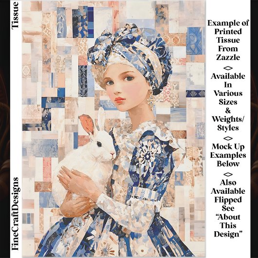 Papier Mousseline Fille au Lapin Blanc, Découpage Patchwork EB9L