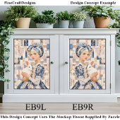 Papier Mousseline Fille au Lapin Blanc, Découpage Patchwork EB9L