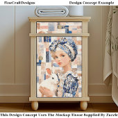 Papier Mousseline Fille au Lapin Blanc, Découpage Patchwork EB9L