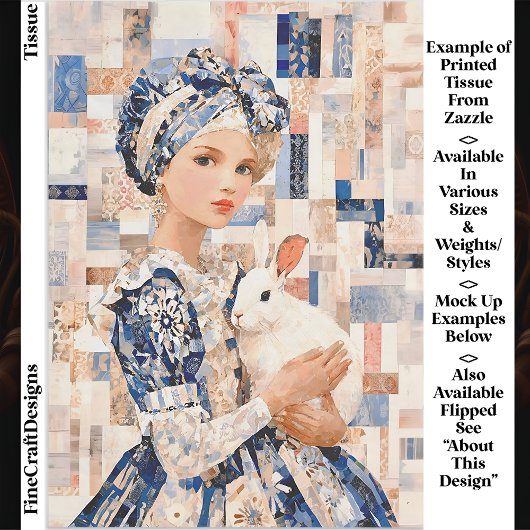 Papier Mousseline Fille au Lapin Blanc, Decoupage Patchwork EB9R
