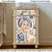 Papier Mousseline Fille au Lapin Blanc, Decoupage Patchwork EB9R