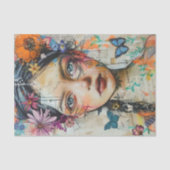 PAPIER MOUSSELINE FILLE AUX FLEURS BOHO DECOUPAGE (Recto)