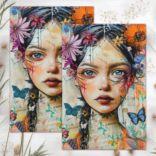 PAPIER MOUSSELINE FILLE AUX FLEURS BOHO DECOUPAGE
