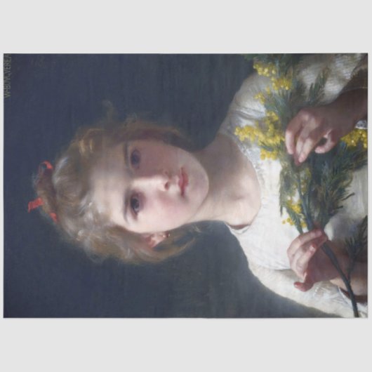 Papier Mousseline Fille avec Mimosa, Bouguereau (Recto)