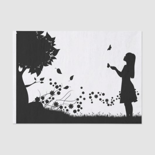 Papier Mousseline Fille avec papillons Découpage (Recto)