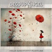 Papier Mousseline Fille avec pavots et parapluie rouge - découpage -