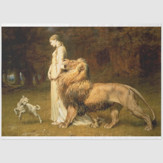 Papier Mousseline Fille avec un papier découpage mouton & lion (Recto)