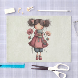 Papier Mousseline Fille avec une poupée grenouille mignonne et fanta