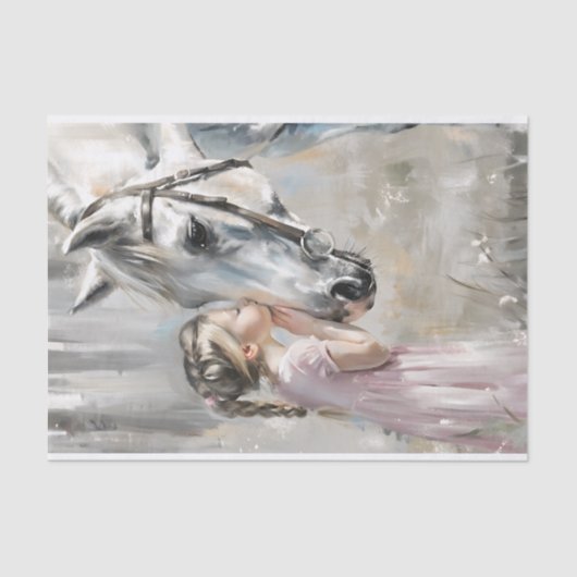 Papier Mousseline Fille Baiser Cheval Blanc Découpage (Recto)