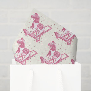 Papier Mousseline Fille Bébé Motif Cheval à Bascule Rose Vintage