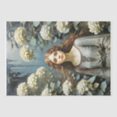 Papier Mousseline Fille dans un jardin d'hortensias - Découpage - (Recto)