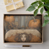 Papier Mousseline Fille d'automne avec Citrouille parapluie Découpag (Cadeau)