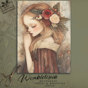 Papier Mousseline Fille de Noël Vintage Floral & Découpage Holly