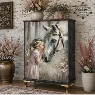 Papier Mousseline Fille embrassant un cheval blanc en découpage