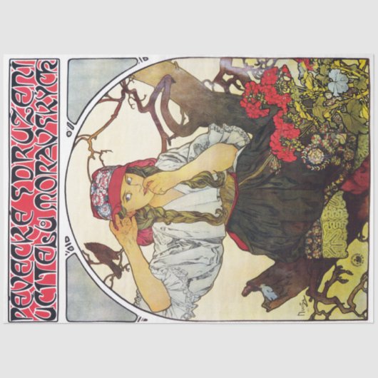 Papier Mousseline Fille et géranium, Mucha (Recto)