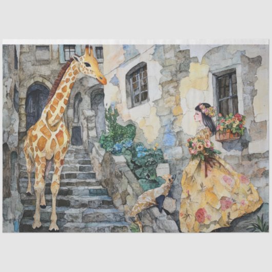 Papier Mousseline Fille et Giraffe Aquarelle Collage 1 (Recto)