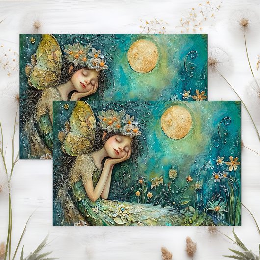 PAPIER MOUSSELINE FILLE FÉE AU CLAIR DE LUNE DÉCOUPAGE