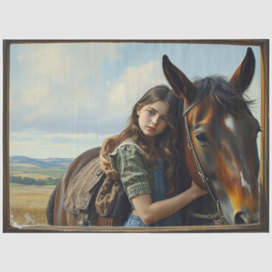 Papier Mousseline Fille gitane sauvage avec son cheval (Recto)