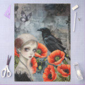 Papier Mousseline Fille gothique foncée Corbeau Rouge Papes Art Abst (Artisanat)