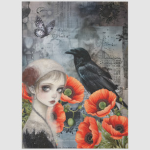 Papier Mousseline Fille gothique foncée Corbeau Rouge Papes Art Abst