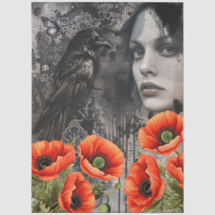Papier Mousseline Fille gothique foncée Corbeau Rouge Papes Art Abst