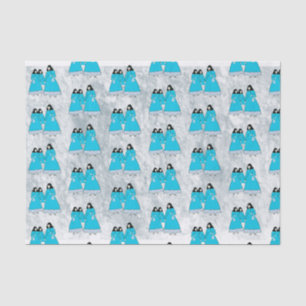 Papier Mousseline Fille Hanbok Coréenne Bleue